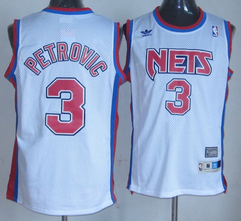  NBA New Jersey Nets 3 Drazen Petrovic Throwback Swingman White Jersey